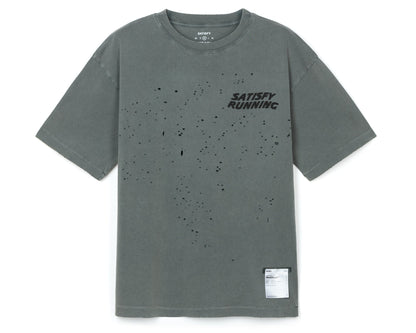 MothTech T-Shirt Faded Black - vista frontal de la prenda con logo Satisfy Running