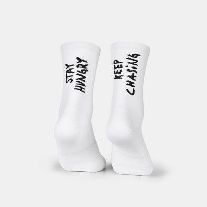 Medias de running SAYSKY Combat High, color White Stay Hungry - vista del producto