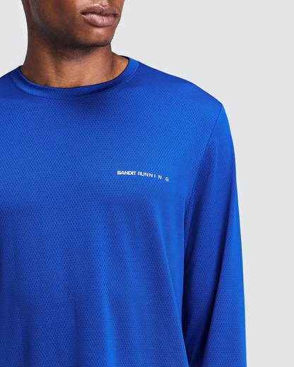 Polo manga larga Bandit Micromesh para hombre, color Bauhaus Blue - detalle frontal
