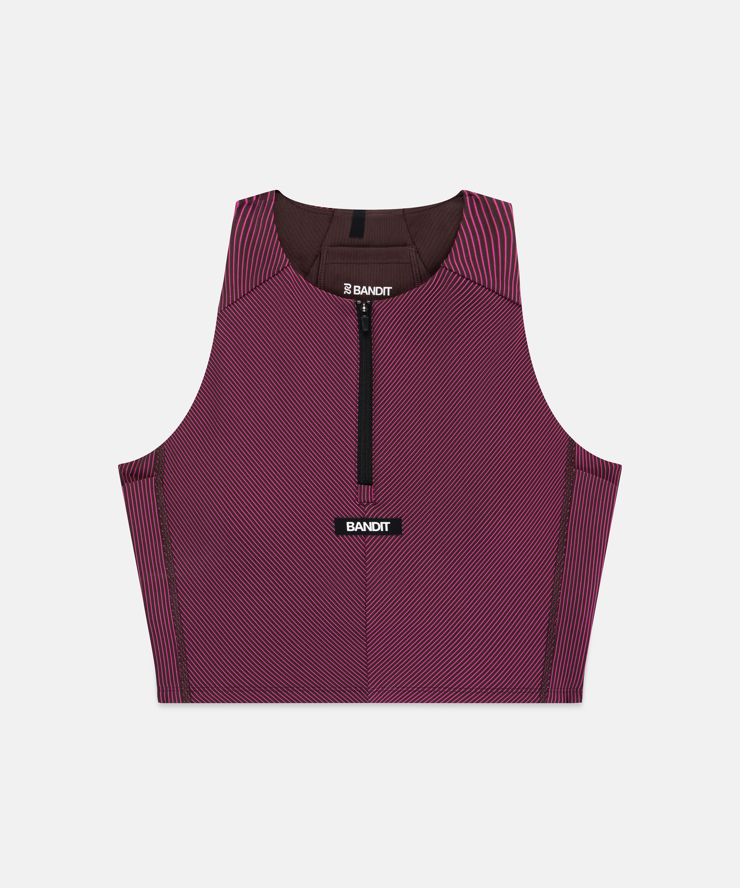 Women's Cadence Zip Front Race Crop Espresso / Azalea - flatlay frontal