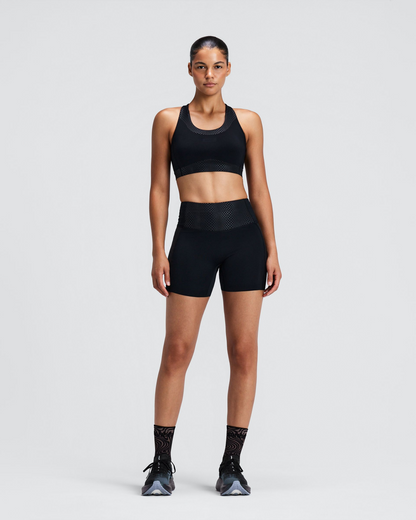 Short de compresión Bandit Stamina-V Threshold para mujer, color negro - vista frontal de cuerpo entero